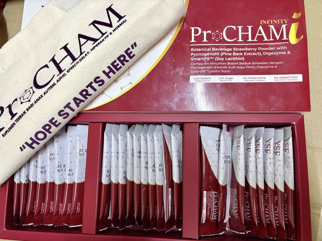 PROCHAM INFINITY (Category: Vitamins & Supplements) located in Raub. Submitted by isya23 (Listing ID 1454923385, Image 3). Description: -perisa strawberry -ada 27 sachet -nak jual sebab anak taknak minum perisa baru(strawberry) -harga asal rm197.