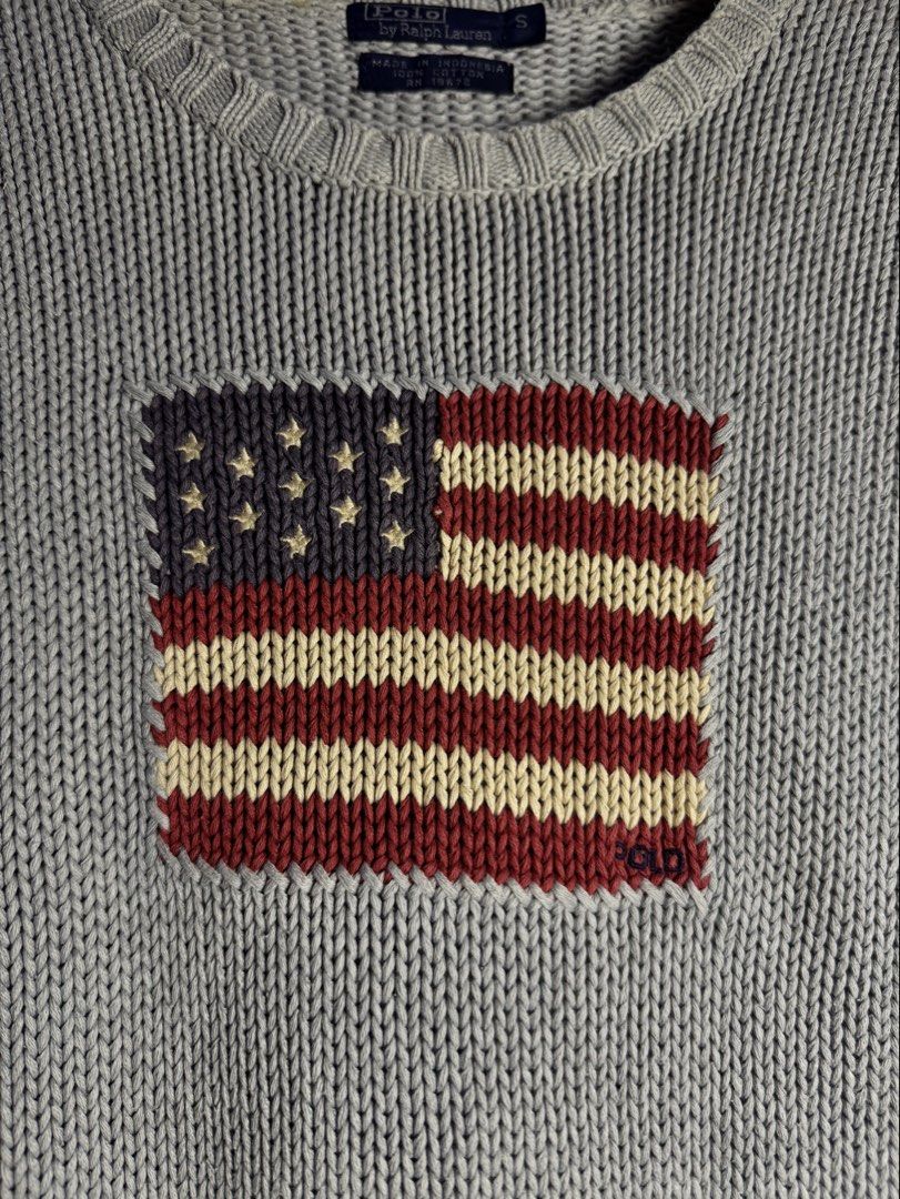 Ralph Lauren Flag Sweater Vintage (Category: Activewear) located in Tabaco. Submitted by emmanyul (Listing ID 1455117811, Image 2). Description: Ralph Lauren Flag Sweater Grey - 18x25 - Guaranteed Authentic - 10/10 Color Rate - Minor Stain (check picture) lastt - ₱3000 + sf.