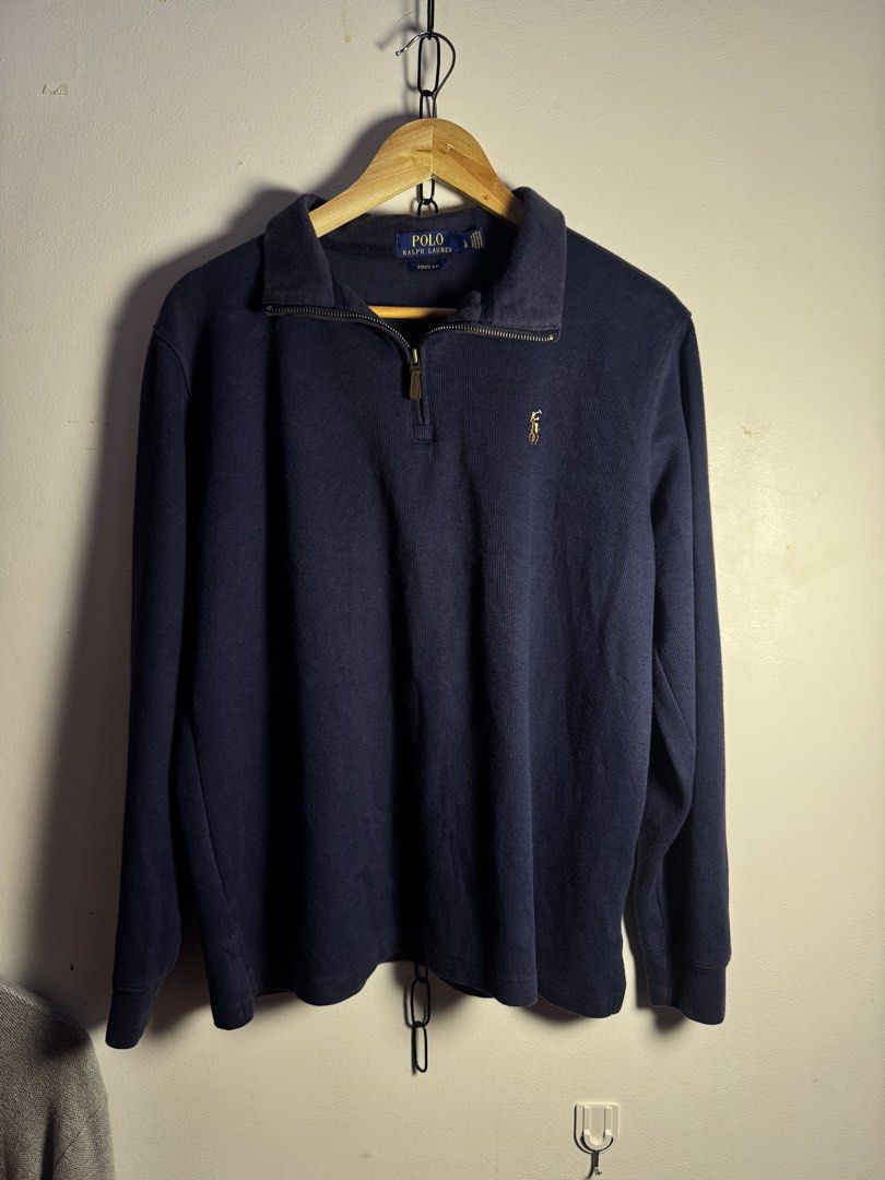 Ralph Lauren Quarterzip Navy Blue Tripony (Category: Activewear) located in Tabaco. Submitted by emmanyul (Listing ID 1455117984, Image 1). Description: Ralph Lauren Quarterzip Navy Blue Tripony - 20x25 - No Issues - Guaranteed Authentic - 9/10 Color Rate - ₱2,500 + sf.