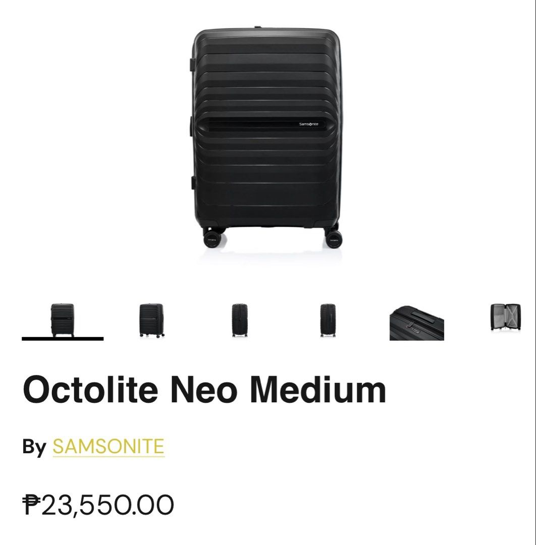 Samsonite Octolite Neo (Category: Luggage) located in Makati City. Submitted by rasgam (Listing ID 1455118222, Image 1). Description: Brandnew and legit Naka box pa Medium size Lightweight Expandable TSA Locked 360 swivel.