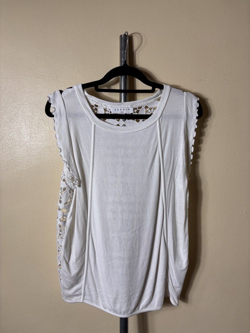 Sandro Sleeveless Top (Category: Sleeveless) located in Manila. Submitted by earlylifecrisis3 (Listing ID 1454956829, Image 1). Description: Sz 1 Condition 9/10 Measure it by inch Width: 18 Length: 23.5 Shoulder: 12 Sleeve: 1.5 Bust: Hem: •Refund / Returns not allowed allowed •Please do check the dimensions size on labels sometimes are not accurate on the sizing •Ask me before purchasing.
