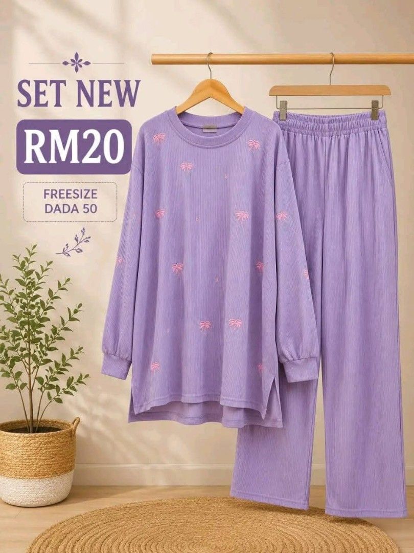 set (Category: New Undergarments & Loungewear) located in Kuala Lumpur. Submitted by tyra_rara (Listing ID 1455097943, Image 3). Description: - Available in cream, pink, and purple - Features a cute embroidered bow pattern - Elastic waistband for easy wear - Perfect for lounging at home - One size fits most.