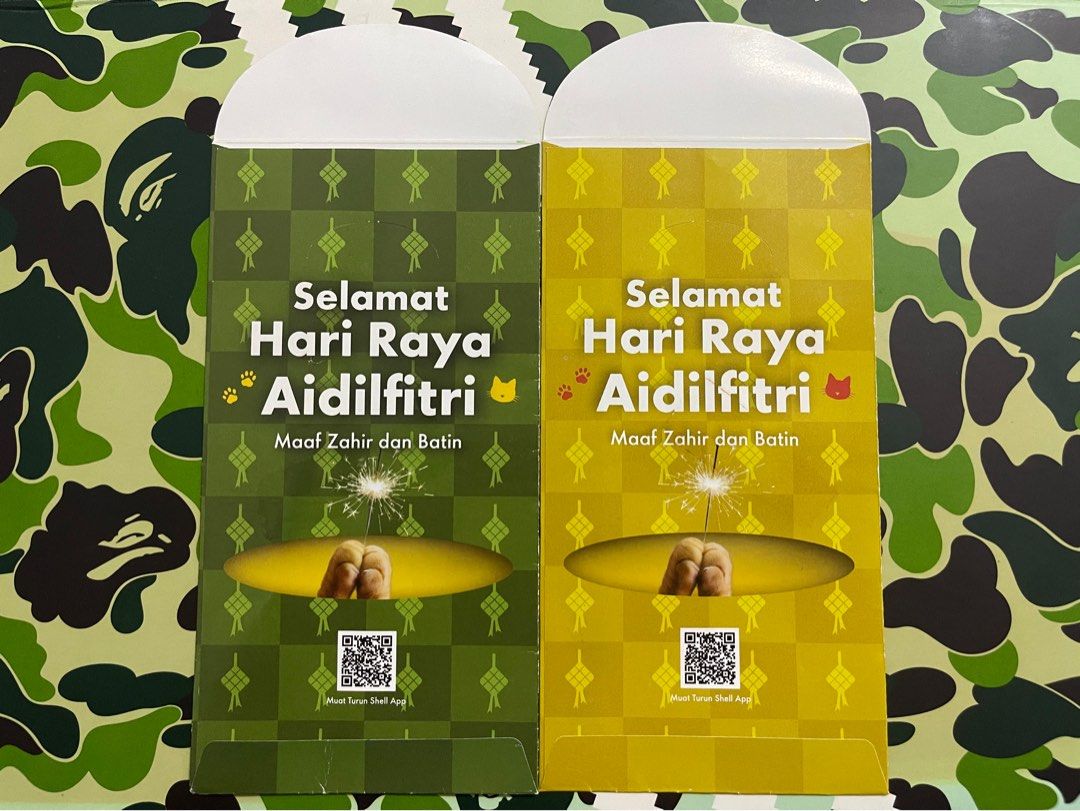 Shell sampul raya (Category: Occasions & Party Supplies) located in Kuantan. Submitted by izzrdn_miz (Listing ID 1455079736, Image 2). Description: Shell raya DEFECT !!! 🟩 Hijau ada pudar di bahagian tepi sampul 🟨 Kuning ada defect kesan tampal salotape boleh pm utk detail Sampul display !!! Rm20 + Rm8 postage j&t only Not for fussy buyer .