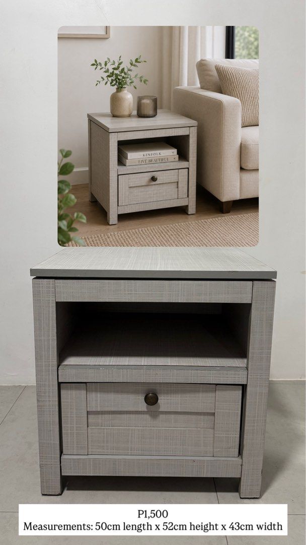 Side table (Category: Tables & Sets) located in Pasig City. Submitted by msthrifty008 (Listing ID 1454970952, Image 2). Description: Mall pull-out furniture for sale! Please check the price and measurements on the second photo First come, first serve May show minor signs of showroom/display As is where is Pick up location: Pasig MOP: BPI.