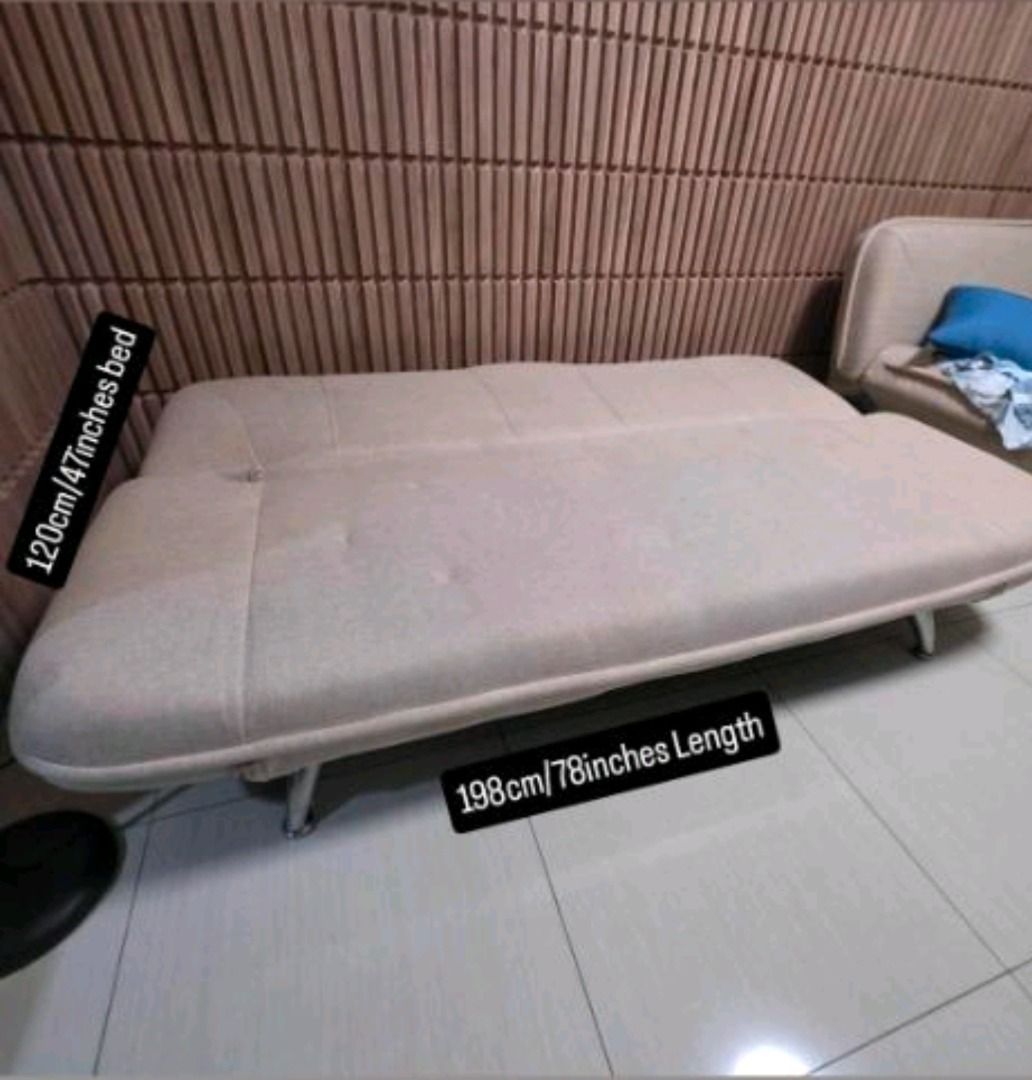 Sofabed (2) for Sale! (Category: Sofas) located in Caloocan City. Submitted by yinyangphiljflo (Listing ID 1454952555, Image 3). Description: Condo pull out. Sofabed that can recline and become a full size double bed. Metal frame, super solid. Very goos condition, minimal water marks, can be fixed by deep clean. Originally purchased for 25,000 each. 6,000 for 1 10,000 for 2 Shipping/delivery c/o Buyer. Pull out available M-F 8-5pm.