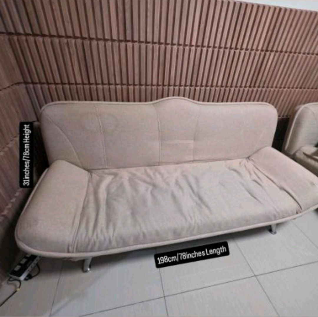 Sofabed (2) for Sale! (Category: Sofas) located in Caloocan City. Submitted by yinyangphiljflo (Listing ID 1454952555, Image 2). Description: Condo pull out. Sofabed that can recline and become a full size double bed. Metal frame, super solid. Very goos condition, minimal water marks, can be fixed by deep clean. Originally purchased for 25,000 each. 6,000 for 1 10,000 for 2 Shipping/delivery c/o Buyer. Pull out available M-F 8-5pm.