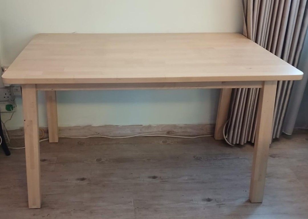 Solid Wood Dining Table (Category: Tables & Sets) located in Singapore. Submitted by rohg4112 (Listing ID 1454994766, Image 3). Description: - Solid wood dining table - Rectangular shape with rounded corners - Sturdy legs - Ideal for small dining areas or as a workspace - Easy-to-clean surface - Comfortably seats four chairs(chairs not included) - Selling as is. Bought this table alone for $279 but it was seldom used for dining. Hence, I am willi