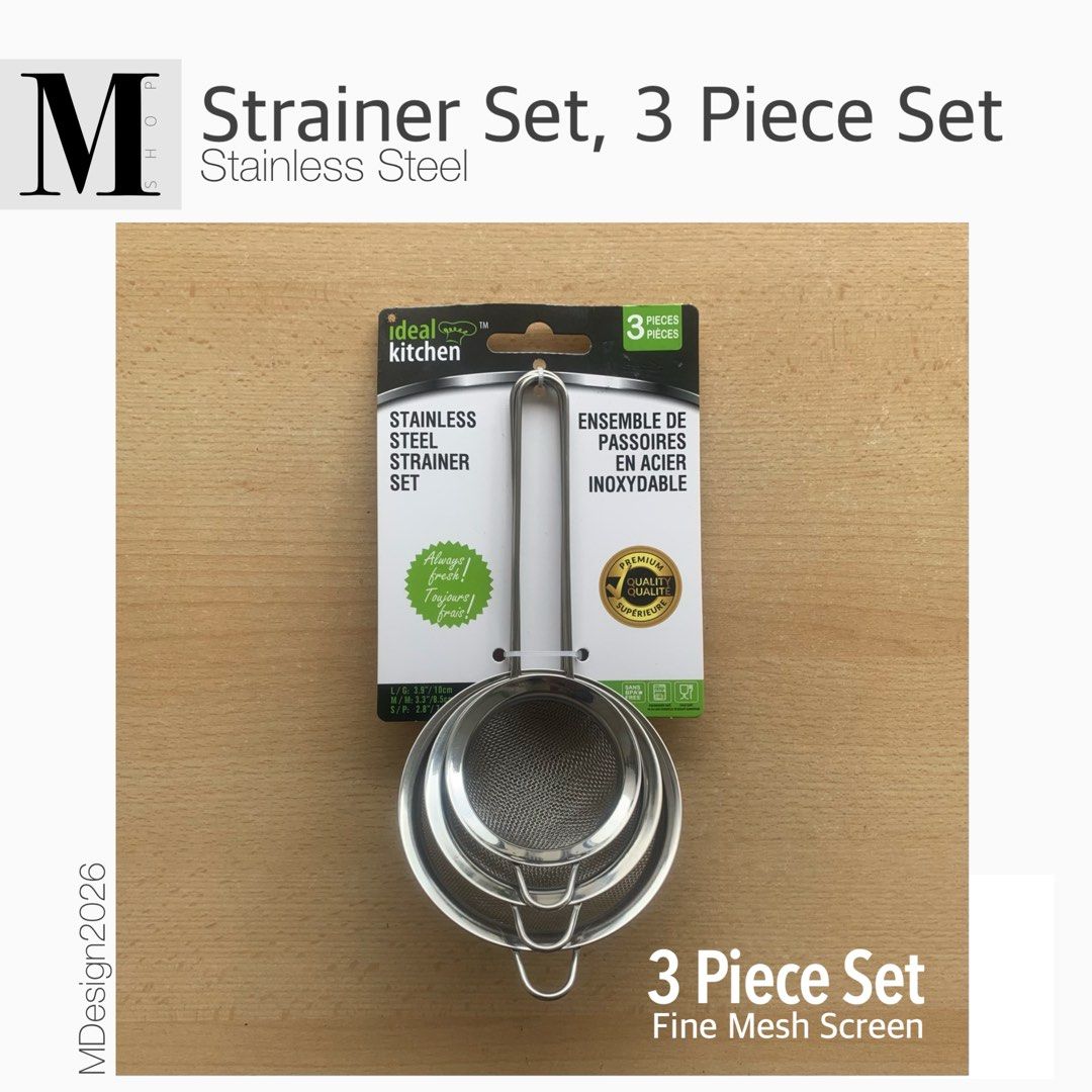 Strainer Set, Set of 3 (Category: Bakeware) located in Manila. Submitted by mshopmla (Listing ID 1454965225, Image 1). Description: Strainer Set, 3 Piece Set Stainless Steel Fine Mesh Screen Product Code: SSSS-3 Price: Php 350 per set of 3 #MShop #StainlessSteel #finemeshscreen #Strainerset #MShopMla .