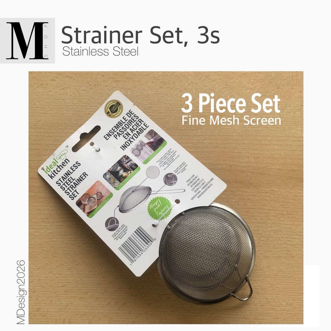 Strainer Set, Set of 3 (Category: Bakeware) located in Manila. Submitted by mshopmla (Listing ID 1454965225, Image 2). Description: Strainer Set, 3 Piece Set Stainless Steel Fine Mesh Screen Product Code: SSSS-3 Price: Php 350 per set of 3 #MShop #StainlessSteel #finemeshscreen #Strainerset #MShopMla .
