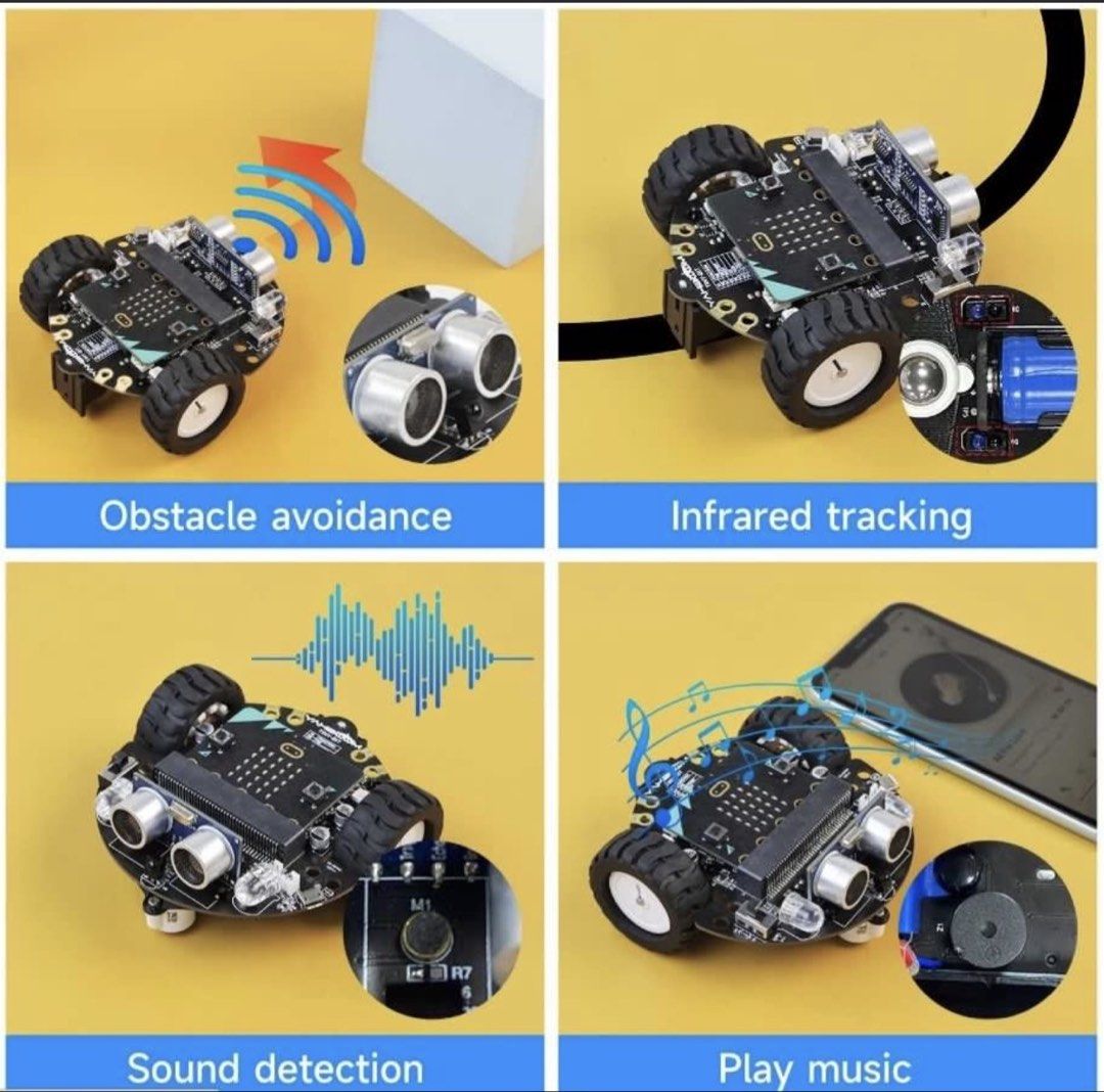 Tiny:bit smart robot （分類：遙控玩具）位於 Hong Kong。 由 May_Ho222 提交（商品編號 1455011126，圖片 4）。簡介： 全新 Steam 好物 Yahboom Tiny:bit 是一款結合 micro:bit 的趣味 STEM 智能編程小車，能讓孩子透過圖像化編程輕鬆學習自動避障、巡線與遙控等科技技能。 順豐到付。