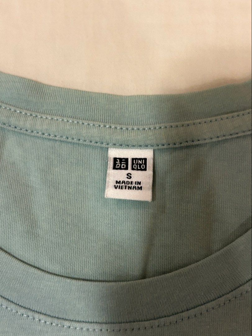 Uniqlo Light Blue T-shirt (Category: Shirts) located in Quezon City. Submitted by m4delineee (Listing ID 1455126435, Image 2). Description: - size: S - basic light blue tee, soft thin cotton material.
