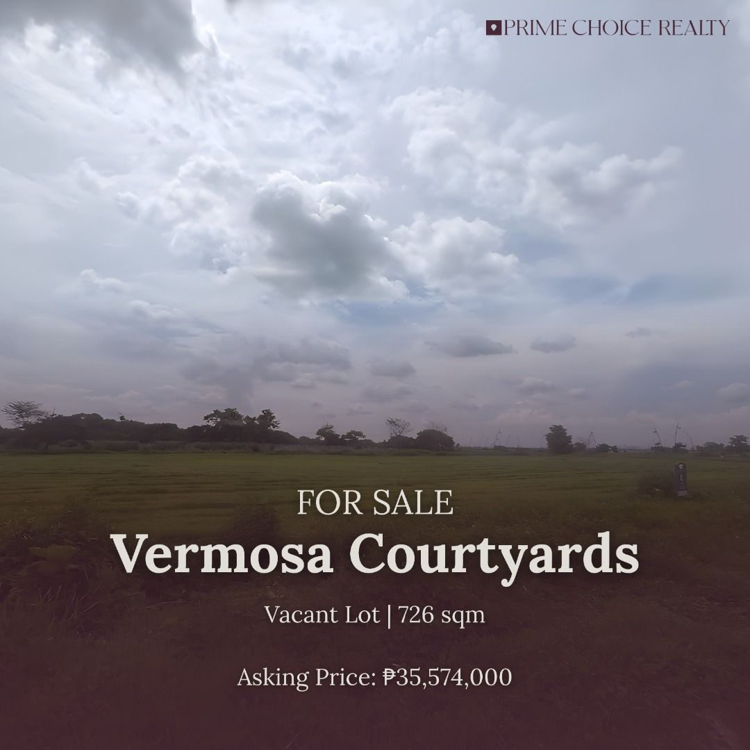 Vacant Lot – Vermosa Courtyards (Category: Lot) located in Quezon City. Submitted by primechoicerealtyinc (Listing ID 1454978904, Image 1). Description: FOR SALE | Vacant Lot – Vermosa Courtyards 📍 Vermosa, Imus, Cavite Premium Vacant Lot in Vermosa Courtyards Property Details: • Lot Area: 726 sqm • Vacant lot • Ideal for building your dream home • Located in a premium residential community Asking Price: ₱35,574,000 or ₱49,000/sqm Contact us for
