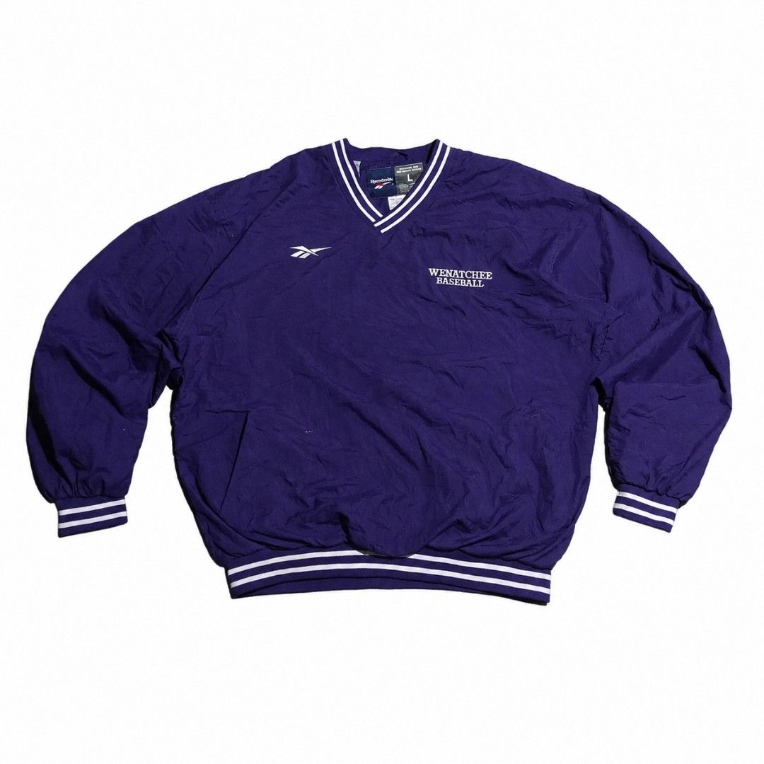 VINTAGE 90s REEBOK NYLON PULLOVER (Category: Coats, Jackets and Outerwear) located in Valenzuela. Submitted by alignment_label (Listing ID 1455000460, Image 1). Description: VINTAGE 90s REEBOK NYLON PULLOVER SIZE L ON TAG W - 27 L - 29 COLOR: PURPLE COLOR RATE: 9.5/10 CONDITION: 9.5/10 COLOR MAY VARY DUE TO LIGHTING AUTHENTIC ✅✅✅ ISSUE: - STAIN - SEE ON THE LAST IMAGE PRICE: 650 + SF NEGOTIABLE PAYMENT OPTION: GCASH ONLY SHIPPING OPTION: - SHIP V