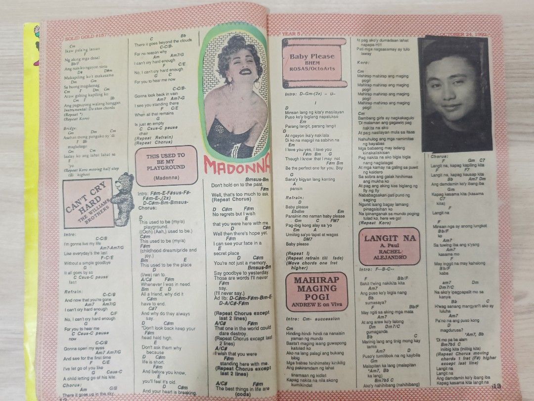 Vintage Solid Gold Song Hits Magazine (Category: Magazines) located in Cavite. Submitted by bodega_ni_kiks11 (Listing ID 1455110610, Image 3). Description: Vintage songhits magazine featuring B-52's, Chad Borja, Ariel Rivera and many more OPM and international artists. Condition as shown in photos. 💰 ₱200 only.