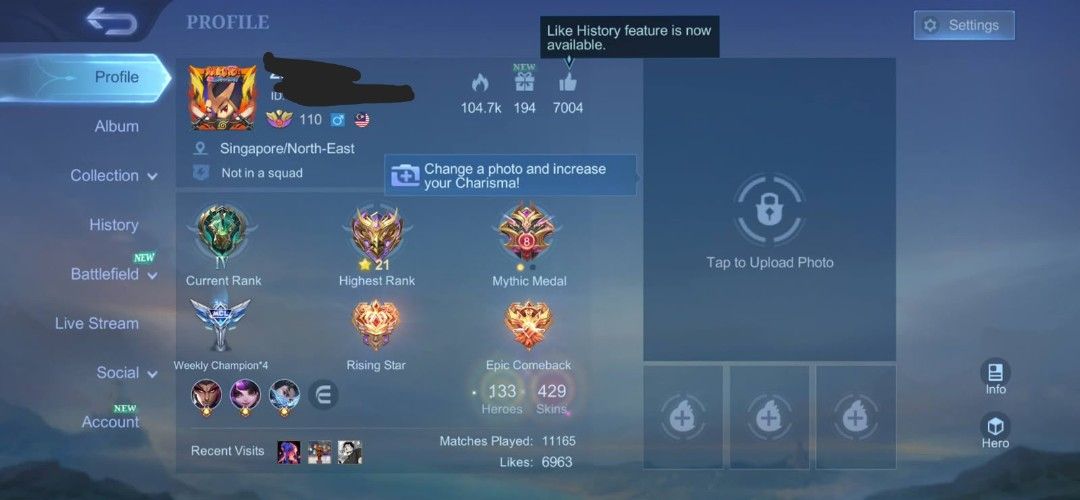 WTS MLBB Semi Stack (Category: Others) located in Singapore. Submitted by onii_chan. (Listing ID 1455023959, Image 1). Description: Full access account. currently binded to dummy email via moonton, can be changed after deal is completed (Selling as middle man) dm for more info. open to nego. .