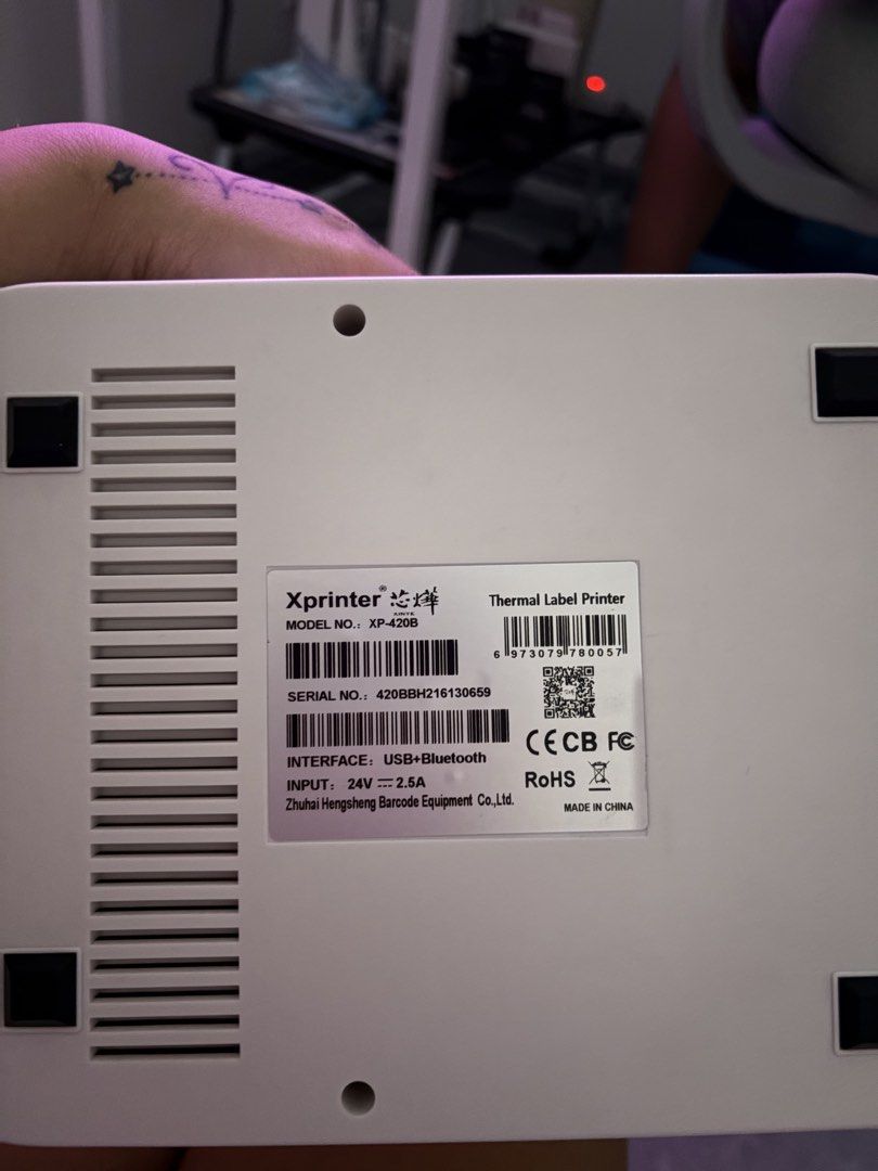 Xprinter XP-420B Thermal Label Printer USB+Bluetooth (Category: Printers, Scanners & Copiers) located in Marikina City. Submitted by sapphicinch (Listing ID 1455061720, Image 1). Description: - Xprinter XP-420B Thermal Label Printer - Connectivity: USB and Bluetooth - Power Input: 24V, 2.5A - Comes with a roll of labels - Ideal for shipping labels and product tags.