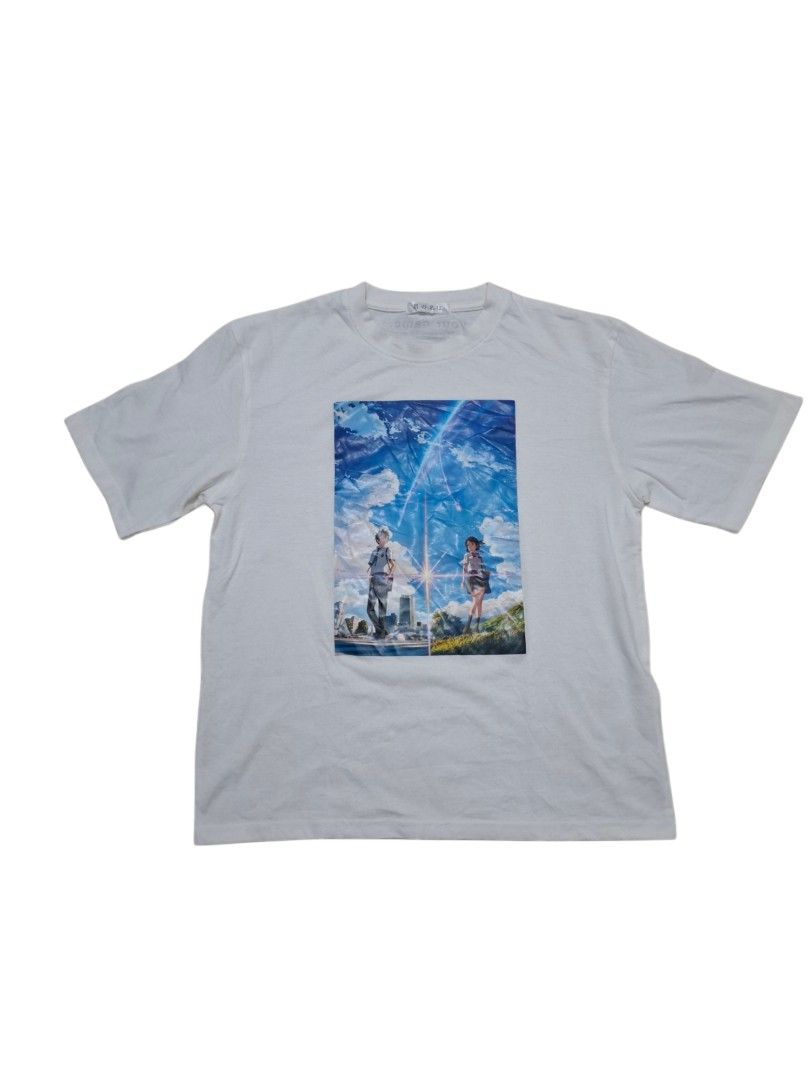 YOUR NAME Anime Tee (Category: Tshirts & Polo Shirts ) located in Manila. Submitted by buying_only_lows (Listing ID 1454329172, Image 1). Description: -White Shirt -21 x 26.5 - Random tag - Size: fits Large (L) - Looks DTG.