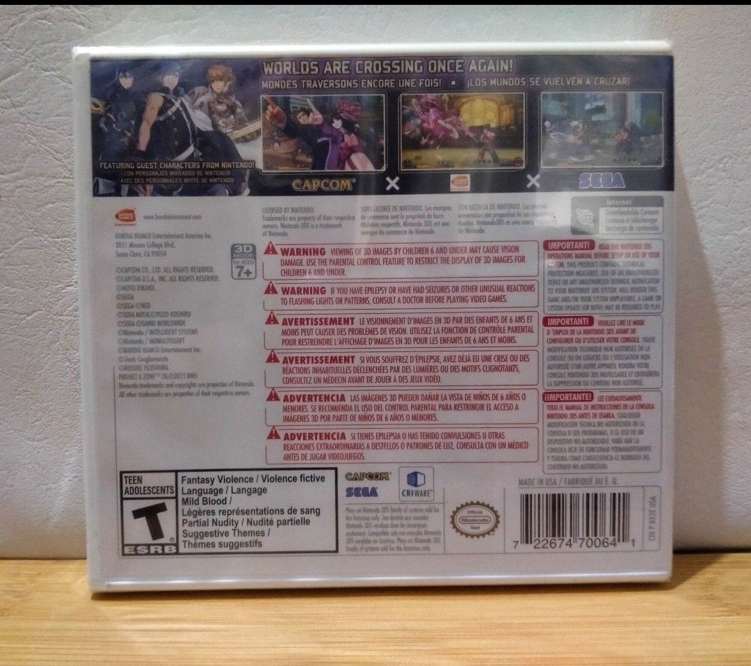 3DS - Project X Zone 2 (BRAND NEW) "NTSC" (Category: Nintendo) located in Mendez-Nunez. Submitted by sf2_gameshop (Listing ID 1455284426, Image 3). Description: PLEASE READ REMINDER: This game only works on a US handheld 3DS. CONDITION: A brand new and factory sealed (Y-fold). Though upper side of case is yellowing (see photo). GENRE: Tactical role-playing MODE: single-player REGiON: 1 - US/Canada VOICE: English TEXT: English Feel free to chat fo