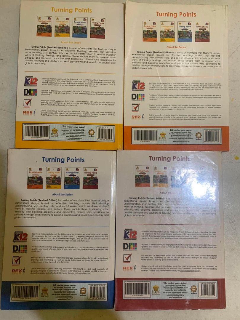 📚 Turning Points — Complete 4-Book Set Revised Edition | Worktext in Social Studies (Category: Textbooks) located in Cainta. Submitted by sheilabear36 (Listing ID 1455242543, Image 2). Description: ✨ Complete 4-book set: • World History • Asian History • Economics • Contemporary Issues 📚 Great for Social Studies / homeschool use. Condition: Pre-loved, with normal signs of use. Please see photos for actual condition. 💰 ₱1,200 for the set 📦 Shi