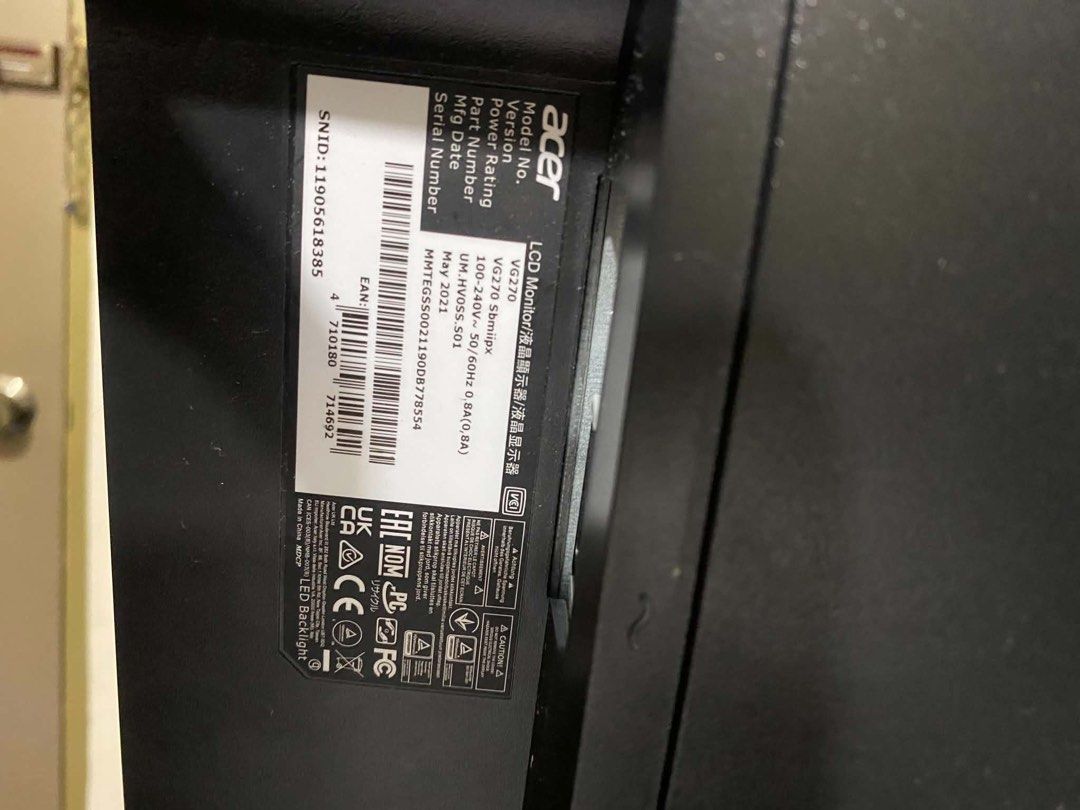 Acer VG270 (Category: Monitor Screens) located in Cavite. Submitted by eaalg (Listing ID 1455228513, Image 2). Description: ACER VG270 WITH L ARM MOUNT ₱8000 27” NO STAND NO ISSUE NEGO BACOOR CAVITE AREA.