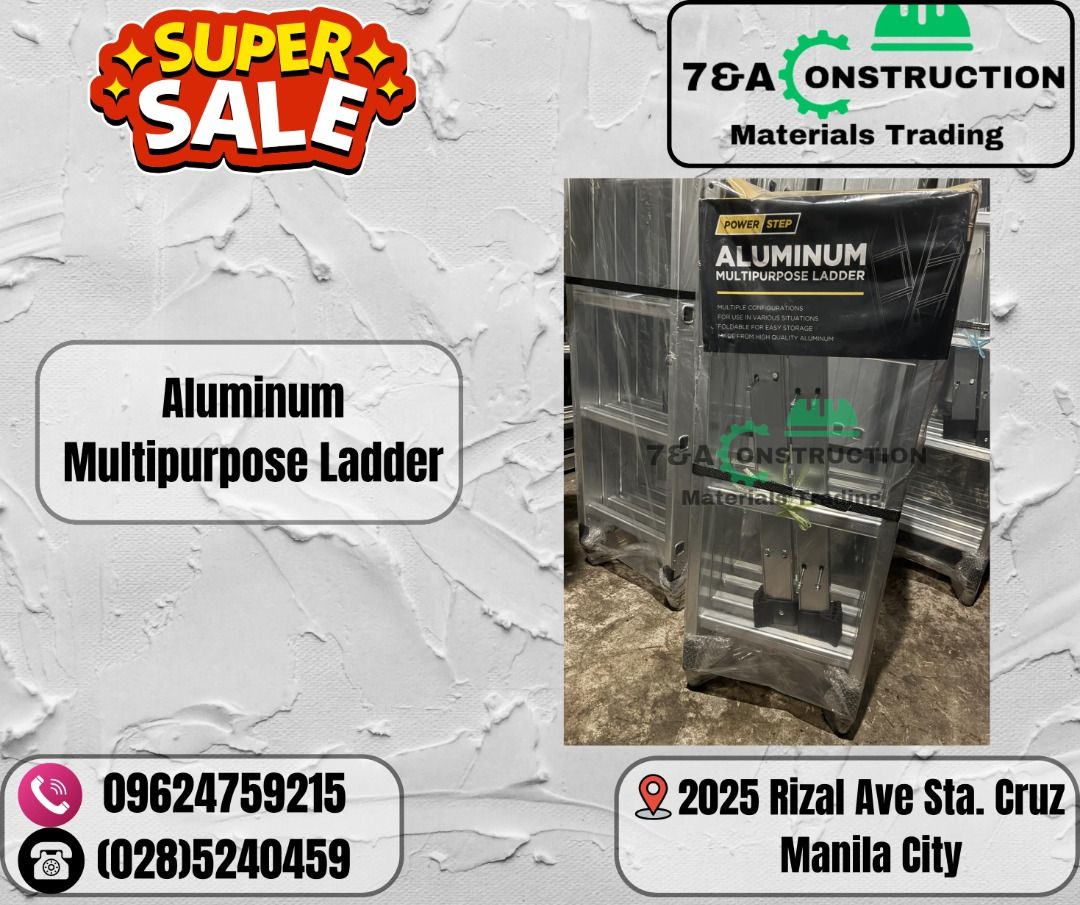Aluminum Multipurpose Ladder (Category: Construction & Building Materials) located in Manila. Submitted by emmanuelsa99826 (Listing ID 1455191104, Image 1). Description: 7&A CONSTRUCTION MATERIALS TRADING 🏗 We are DTI and BIR Registered 💯 We ship nationwide 💯 WE SUPPLY 💥 ✅ Machinery ✅ Tools ✅ Electrical ✅ Industrial & Construction Materials ✅ Fittings ✅ Personal Protective Equipment ✅SIKA Products ✅Buildrite Products Price is subject to chang