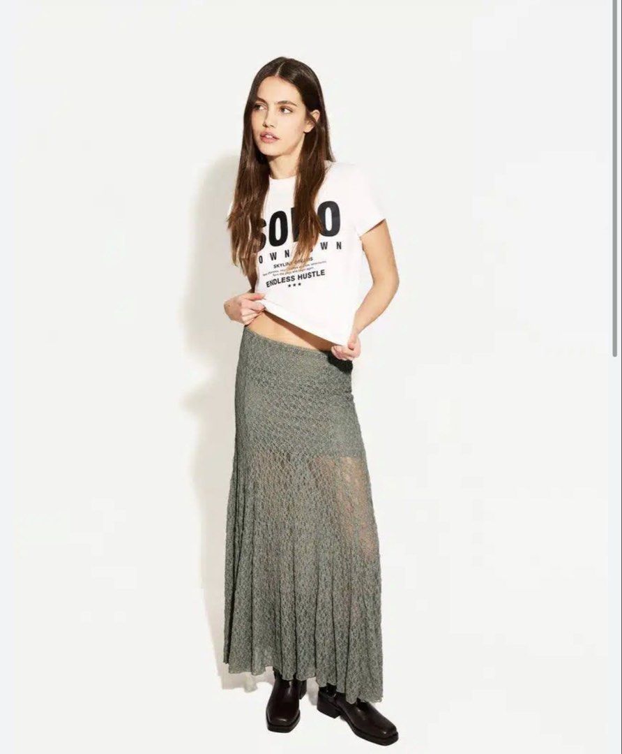 Bershka Lace Midi Skirt (Category: Skirts) located in Cavite. Submitted by kailaaaapreloved_ (Listing ID 1455246920, Image 1). Description: Bough through Bershka App for ₱748.50 (see last slide). Brand new but no tag. Never worn because of cancelled trip. Message me for more deets. .