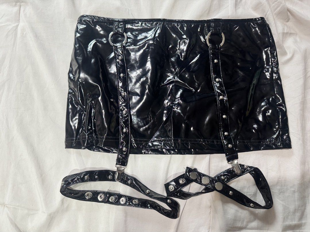 Black Gothic Mini Skirt with Harness Straps (Category: Skirts) located in Quezon City. Submitted by chrollo7 (Listing ID 1455202215, Image 3). Description: - small to medium - 27-30 waist size.