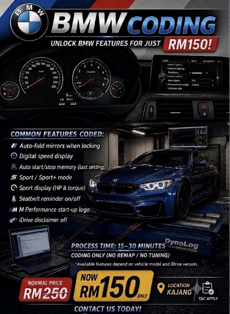 BMW CODING (Category: Auto Accessories) located in Kuala Lumpur. Submitted by rvgkick (Listing ID 1455241504, Image 1). Description: PRICE RM150 all in package Location workshop: kajang.