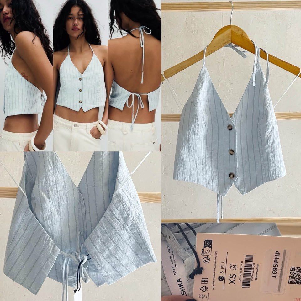 BNWT BERSHKA striped halter vest (Category: Sleeveless) located in Dasmarinas. Submitted by allisongrey1323 (Listing ID 1455294074, Image 1). Description: BNWT BERSHKA striped halter vest XS on tag orig price: 1,695 price: 950.