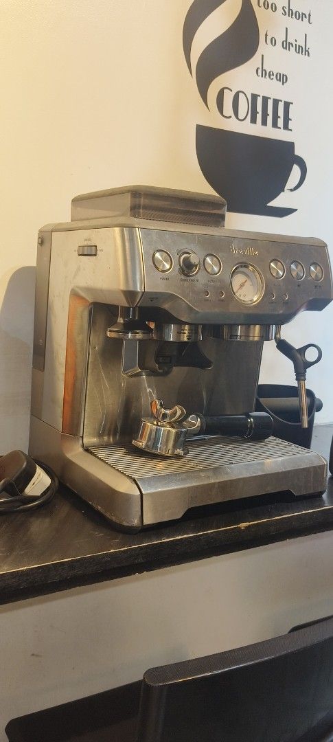 Breville Espresso Machine with Accessories (Category: Coffee Machines & Makers) located in Valenzuela. Submitted by salecollectionph (Listing ID 1455210678, Image 2). Description: - Breville espresso machine - Durable stainless steel build - Includes portafilter, milk frothing pitcher, and knock box - Ideal for crafting delicious coffee at home 2 Portafilter included (pressurized and bottomless) FREE 100G Coffee Beans (Sagada Arabica) RFS: SPARE.