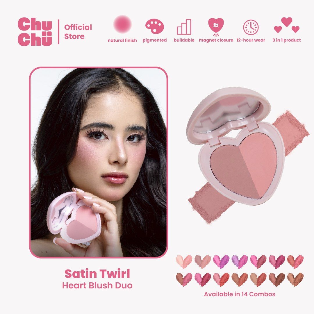 Chuchu Beauty Heart Blush Duo (Category: Makeup) located in Agdangan. Submitted by luckylabel26 (Listing ID 1455254109, Image 1). Description: never been used ( too light for my skin tone ) - LAST PIC IS THE ITEMS I AM DECLUTTERING (incase interested).