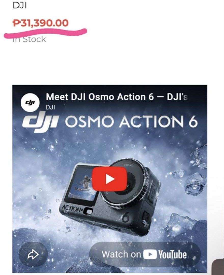 DJI Osmo Action 6 Camera & TNW Wireless Microphone (Category: Cameras) located in Tarlac. Submitted by sasuke_uchiha28 (Listing ID 1455211970, Image 2). Description: - DJI Osmo Action 6 Camera (Standard Combo) - Brand new, original packaging - FREE TNW Wireless Lavalier Microphone (Model A36) - Brand new, original packaging - Ideal for vlogging, travel, and adventure content - Get both for a complete content creation setup!.