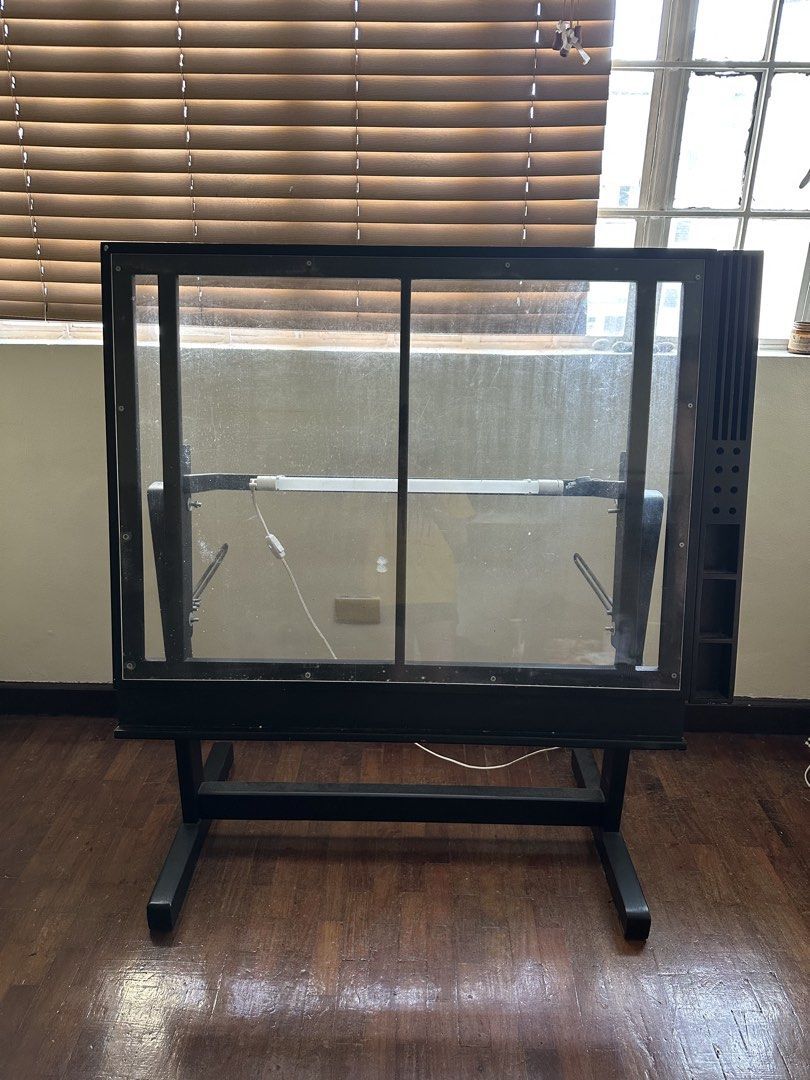 Drafting Table w/ organizer (Category: Tables & Sets) located in Paranaque City. Submitted by yjulianna (Listing ID 1455219339, Image 1). Description: Drafting table with built in T-square holder & organizer - for sale! 📏 measurements: Length: 30in (762mm) Width: 40in (1016mm) Height: fixed height (non adjustable but varies 29in-33in) 🧱 materials: - built in light under (removable) - top: 3/16in (4.5mm) acrylic - glass: clear - mechanism: metal