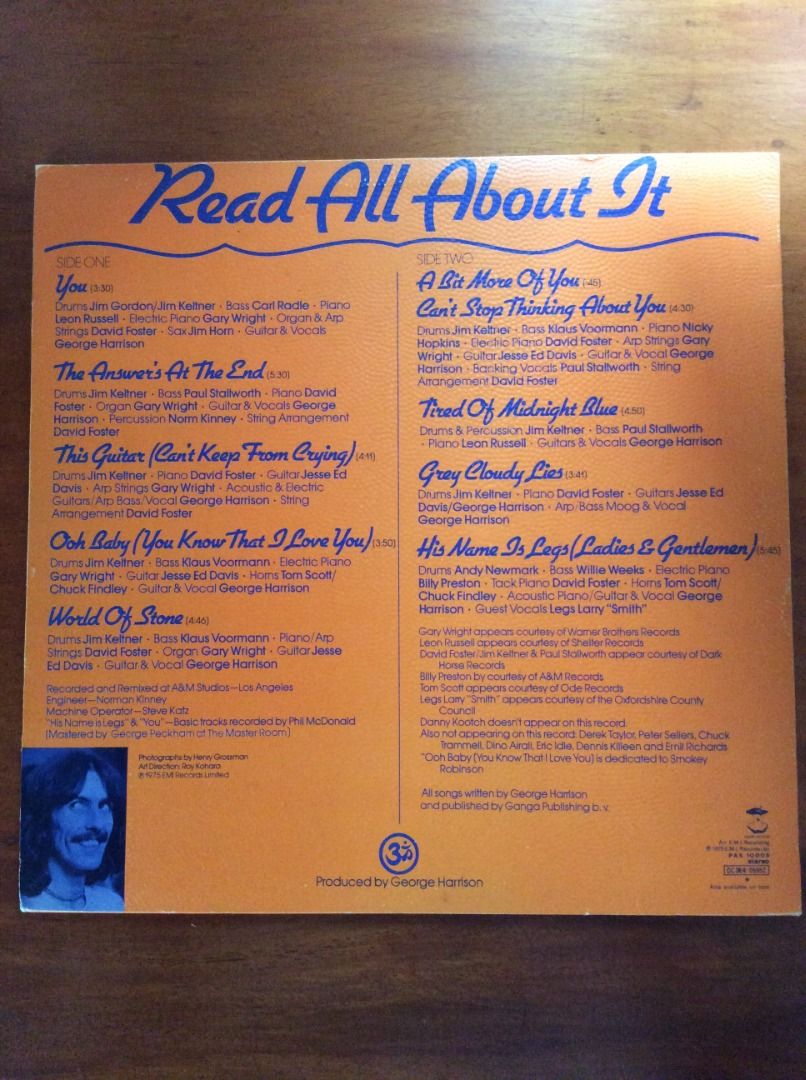 George Harrison "Extra Texture" Vinyl Record (Category: Vinyls) located in Silang. Submitted by lorenzo0000 (Listing ID 1455169748, Image 2). Description: - George Harrison's 'Extra Texture' vinyl record - Features popular tracks: 'You', 'The Answer's At The End', 'This Guitar (Can't Keep From Crying)', 'A Bit More Of You', and 'His Name Is Legs (Ladies & Gentlemen)' - Produced by George Harrison - An excellent addition to any vinyl collection.