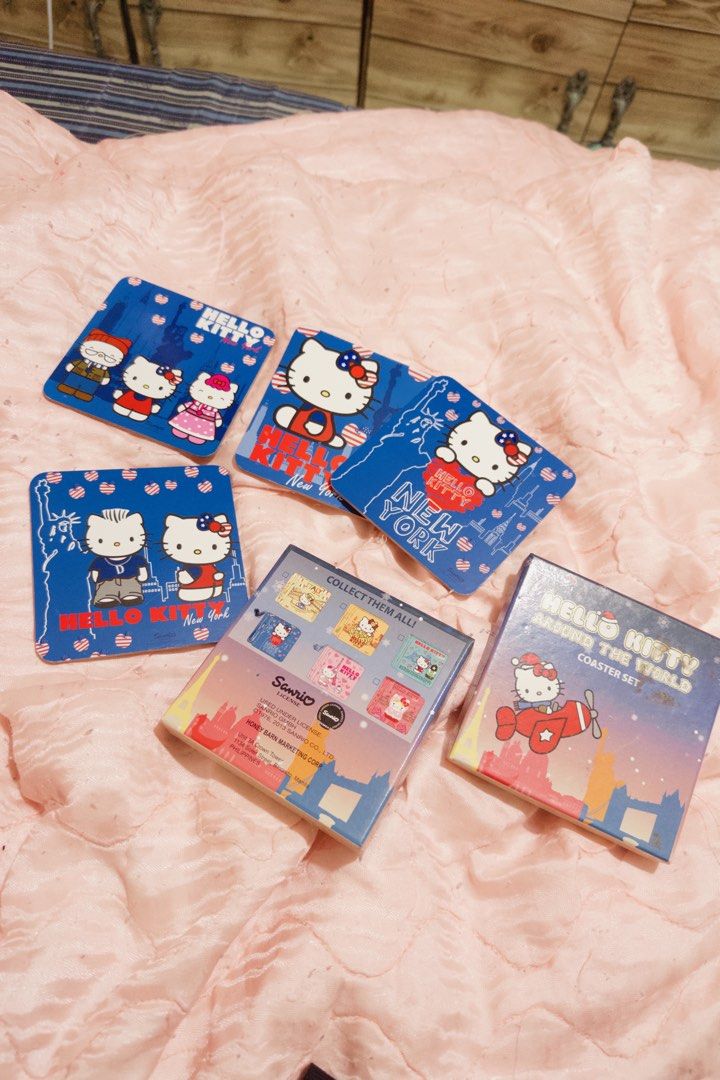Hello Kitty Around the World Coaster Set [New York] (Category: Coffee & Tea Tableware) located in Manila. Submitted by ashleylazarte (Listing ID 1455218197, Image 1). Description: Condition: Like new Flaws: - The only flaw is on the container [adhesive residue from original tag], which is encircled in the photos for easy reference. Details: - Hello Kitty Around the World Coaster Set – New York Edition. Coasters are in good condition. Please revie