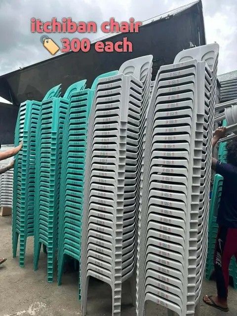 Itchiban Stackable Plastic Chairs - 300 Each (Category: Chairs) located in Manila. Submitted by omsiminingiri3122 (Listing ID 1455306926, Image 1). Description: - Sturdy Itchiban plastic chairs - Stackable design for easy storage - Ideal for events, canteens, and businesses - Available colors: White and Green - Price: P300 per chair - Get yours today!.