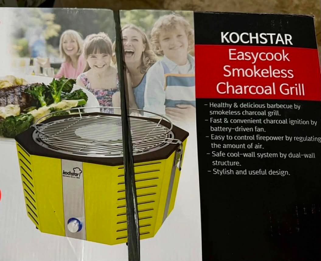 Kochstar Easycook Smokeless Charcoal Grill (Category: BBQ, Grills & Hotpots) located in Pasay City. Submitted by delightfulkale_25 (Listing ID 1455216079, Image 1). Description: - Smokeless charcoal grill for healthy and delicious BBQs. - Fast and convenient charcoal ignition with a battery-driven fan. - Easily control firepower by regulating airflow. - Features a safe cool-wall system. - Stylish and practical design, great for outdoor cooking..