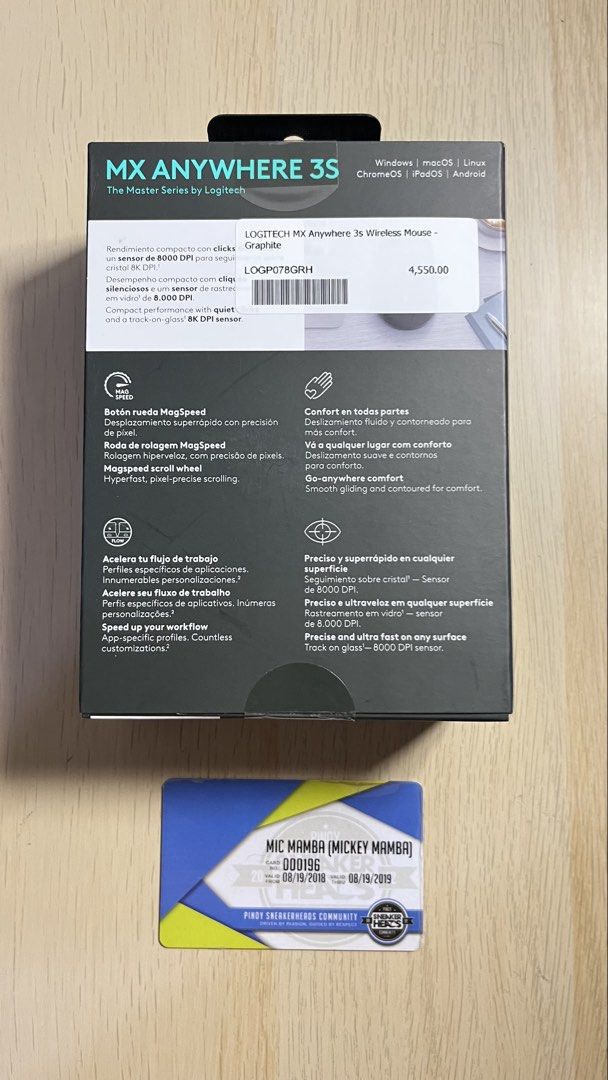Logitech MX Anywhere 3S Graphite (Category: Mouse & Mousepads) located in Taguig. Submitted by micmamba24 (Listing ID 1455251553, Image 2). Description: FOR SALE ONLY (NO SWAP) BRAND NEW/SEALED WAY BELOW SRP ORIGINAL/AUTHENTIC/LEGIT COMES WITH PAPER BAG Logitech MX Anywhere 3S Graphite Complete specifications: https://www.logitech.com/en-ph/shop/p/mx-anywhere-3s SRP: P4,550 each My Price: P3,000 only RFS: Decluttering Meetups: Makati or BGC, Tagu