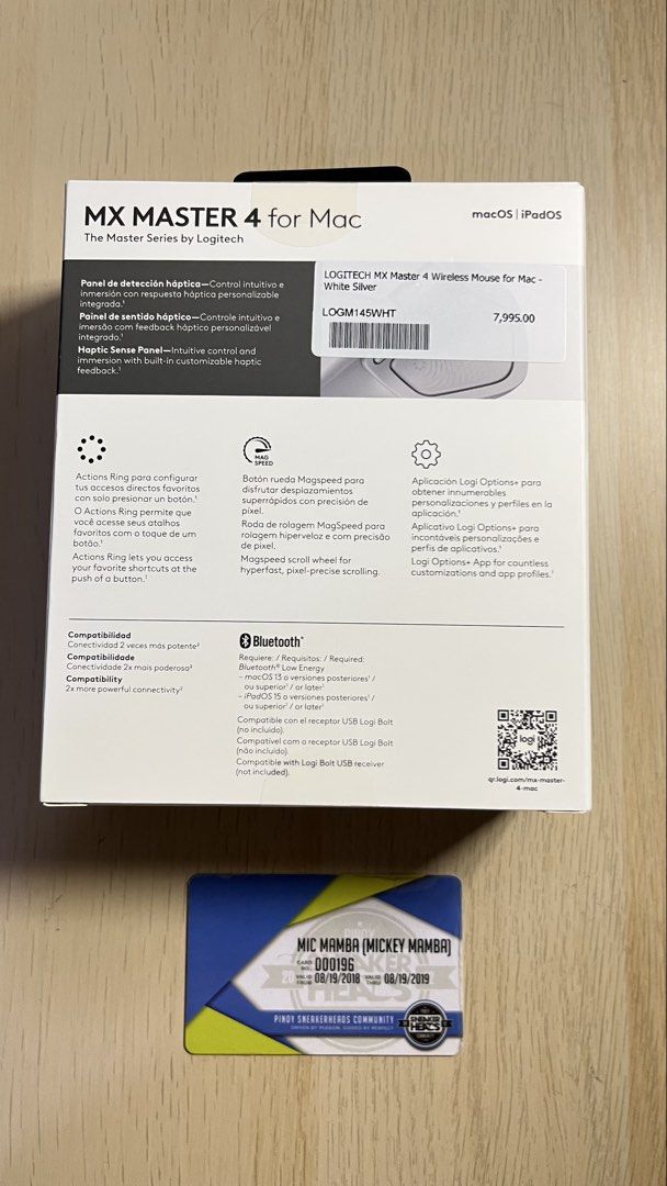 Logitech MX Master 4 for Mac White Silver (Category: Mouse & Mousepads) located in Taguig. Submitted by micmamba24 (Listing ID 1455245387, Image 2). Description: FOR SALE ONLY (NO SWAP) BRAND NEW/SEALED WAY BELOW SRP ORIGINAL/AUTHENTIC/LEGIT COMES WITH PAPER BAG Logitech MX Master 4 for Mac White Silver Also compatible with any bluetooth device like Windows, iOS, etc. Complete specifications: https://www.logitech.com/en-ph/shop/p/mx-master-4-mac 