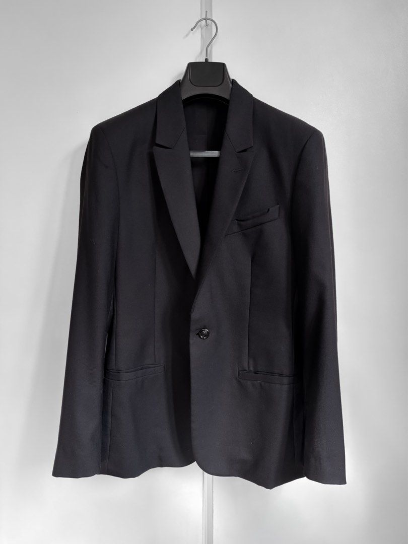Maison Martin Margiela Single-Button “Card Pocket” Suit Jacket (Category: Luxury Apparel) located in Paranaque City. Submitted by grailonious (Listing ID 1455293614, Image 1). Description: size 46 slim fit. See the pictures for measurements Super minimal Margiela design. Features a notch on the chest pocket, which fits a standard ID card perfectly. Made in Italy Pristine new condition.