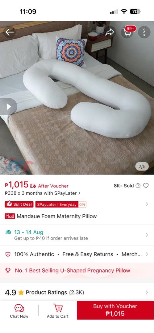 Mandaue Foam Maternity Pillow (Category: Maternity Care) located in Valenzuela. Submitted by shopbychacha (Listing ID 1455162334, Image 2). Description: Mandaue Foam Maternity Pillow Color: White Good as brand new. Used only for 1 week. From original price of 1,000.00 pesos to 600 pesos only!!!.