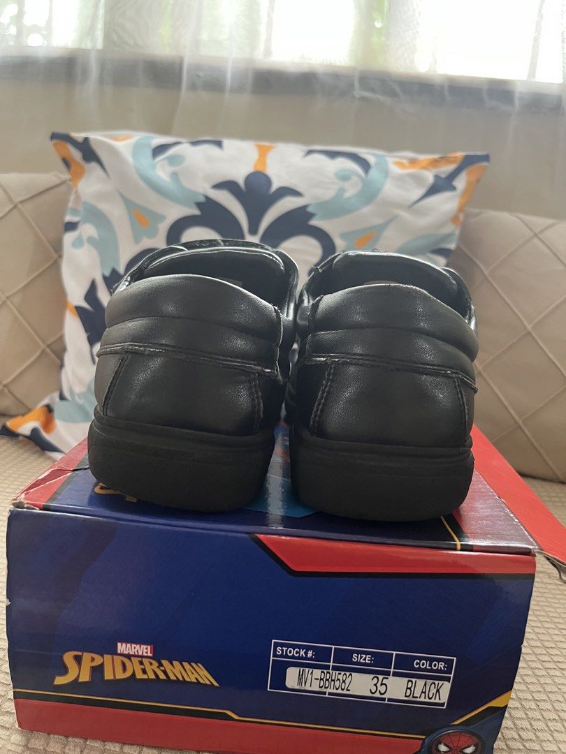 Marvel Spider-Man Black Velcro Shoes Size 35 (Category: Babies & Kids Fashion) located in Las Pinas. Submitted by fechai (Listing ID 1455153997, Image 2). Description: - Black school shoes with Spider-Man theme - Easy velcro straps for kids - Size 35 - Good for everyday wear or school - Comes with original box.