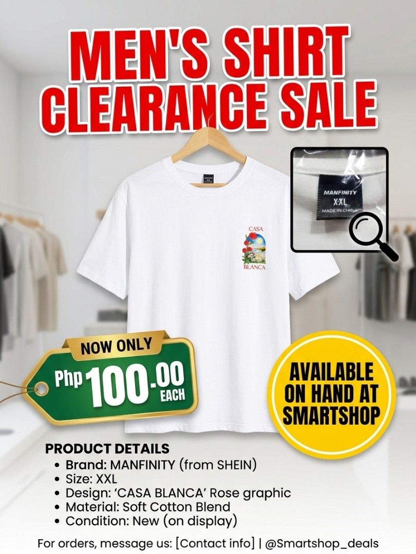 Men's White Tshirt (Category: Tshirts & Polo Shirts ) located in Marikina City. Submitted by smartshop.ph (Listing ID 1455214036, Image 1). Description: Ang dami nating WHITE TSHIRTS 🤣😅 CLEARANCE SALE NA NATIN YAN. Php 100.00 each na lang po. Para maidisplay na natin yung mga NEW ARRIVAL ! AVAILABLE ON HAND🛍 📍SMARTSHOP 1 Santisimo St. San Roque MON - SAT | 9AM to 6PM 👉DM FOR ORDERS! ✅️Good quality 📱MOP : BDO BPI GCASH MAYA 💳DEBIT | CREDIT 