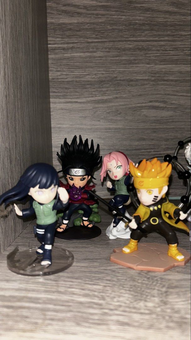 Naruto Popmart (Category: Designer & Blind Box Toys) located in Manila. Submitted by riovidalsgf (Listing ID 1455292486, Image 2). Description: Selling these Naruto popmarts. Si Sasuke lang may issue (putol yung support niya sa may knees pero kung igu-glue naman ay okay na ulit). If for take all, free na si Sasuke. May box and foil pa (will check if complete). Naruto - 500 Sakura (2)- 450 each Hinata - 450 Sasuke - 350 (w/issue) Madara - 650 Obit