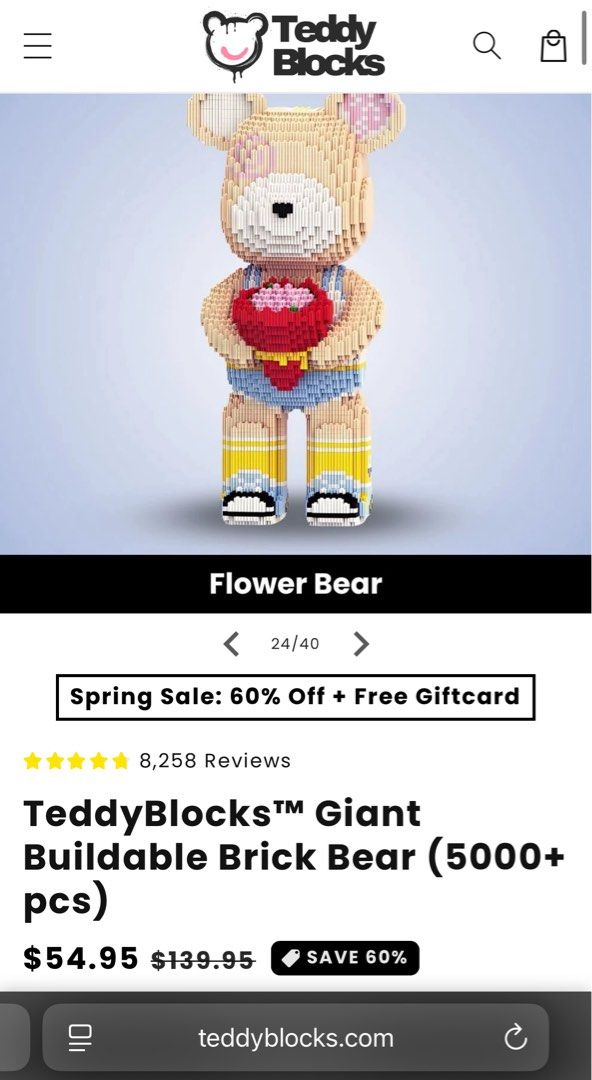 NEW TeddyBlocks Giant Buildable Brick Flower Bear (5000+ pcs) (Category: Lego & Building Sets) located in Makati City. Submitted by whosjoedaddy (Listing ID 1455206025, Image 1). Description: - Giant buildable brick bear from TeddyBlocks - Flower Bear design - Over 5000 pieces for a challenging build - Perfect for display after completion - Brand new and sealed contents - Box shows some wear but does not affect the product inside.