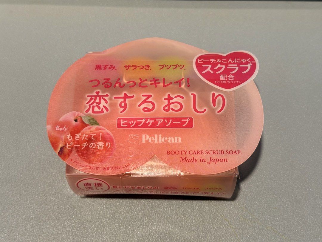 Pelican Booty Care Scrub Soap from Japan (Category: Bath) located in Imus. Submitted by yummyfinds (Listing ID 1455203337, Image 1). Description: - Peach scented scrub soap for your booty - Addresses dullness and roughness - Contains peach scrub powder for exfoliation - Enriched with peach seed extract and aloe vera for moisture - Leaves skin feeling smooth and clean - Easy to use: wash directly on skin - Made in Japan.