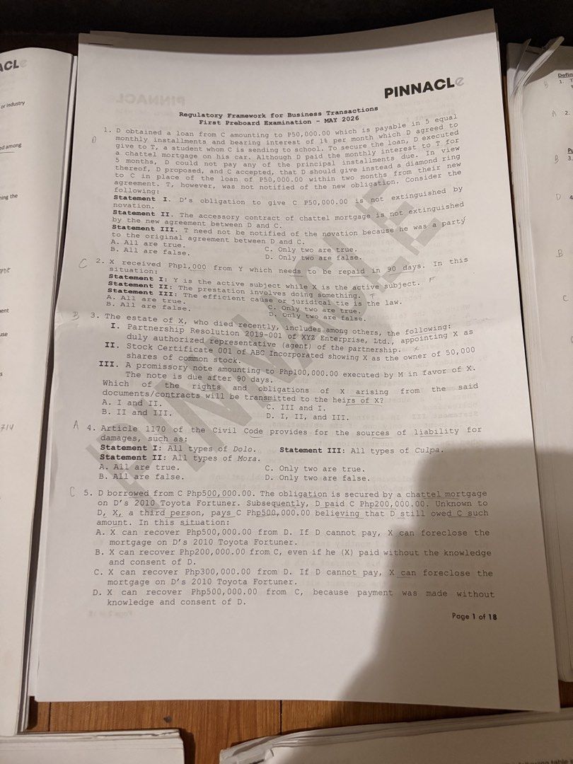 Pinnacle Reviewers May 2024 (hybrid) (Category: Textbooks) located in Manila. Submitted by crystalsky18447 (Listing ID 1455281176, Image 2). Description: All 6 subjects (take all) • handouts and reviewers • buyer will shoulder the shipping fee.