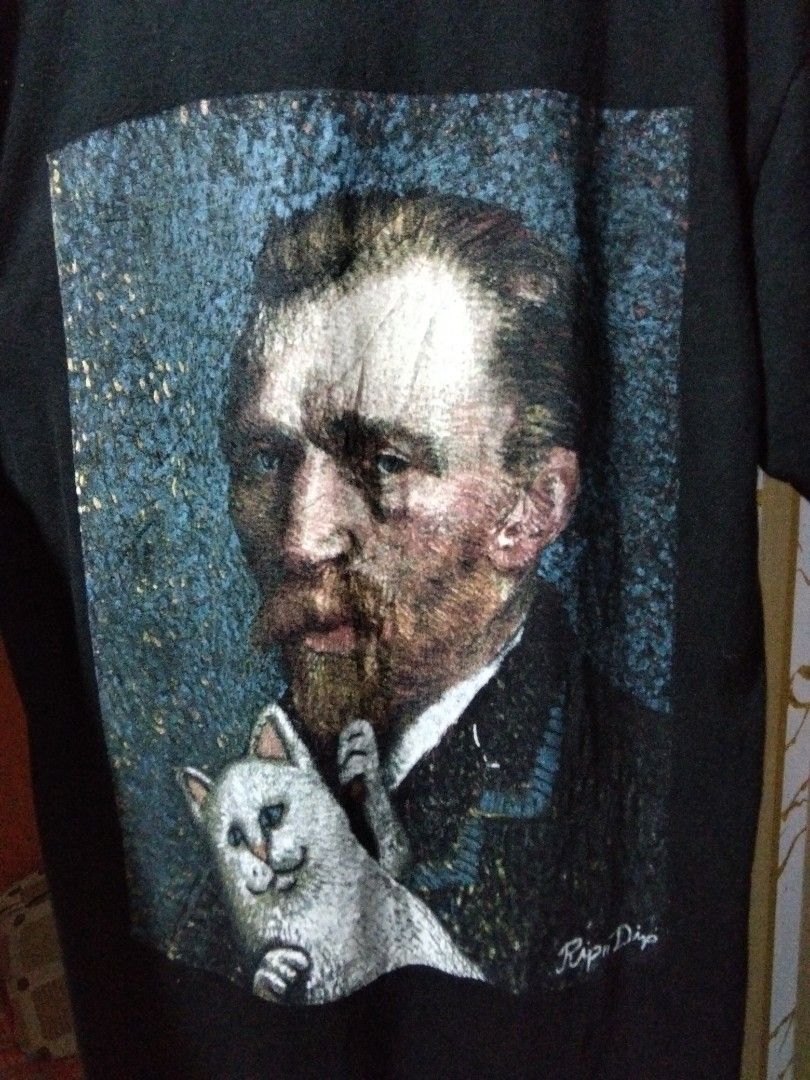RIPNDIP T-Shirt - Van Gogh Cat Print (Category: Tshirts & Polo Shirts ) located in Manila. Submitted by vtg_finds30 (Listing ID 1455200827, Image 1). Description: **[LIKE NEW] RIPNDIP Van Nermal (Van Gogh Parody) Tee** * **Price:** ₱1,100 (Slightly negotiable) * **Size:** Men's Small (Great fit for slim builds or women looking for a casual/streetwear fit) * **Condition:** 9.5/10 (Like new, absolutely NO fading, print is 100% intact, zero cracks) 