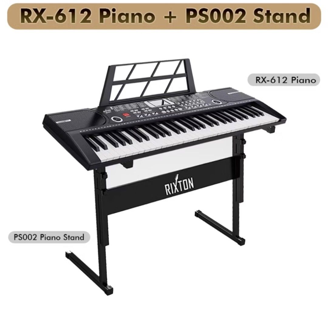 Rixton RX-612 61 Keys Electronic Keyboard with Microphone & Stand (Category: Musical Instruments) located in Marikina City. Submitted by ronald.santos1 (Listing ID 1455238470, Image 2). Description: - Rixton RX-612 Keyboard - 61 Keys - 100 Tones - 61 Rhythms - Includes Microphone - Includes Music Stand - Original Adapter Included - Audio Cable Included - Comes with PS002 Piano Stand - Ideal for learning and playing Location: Marikina.