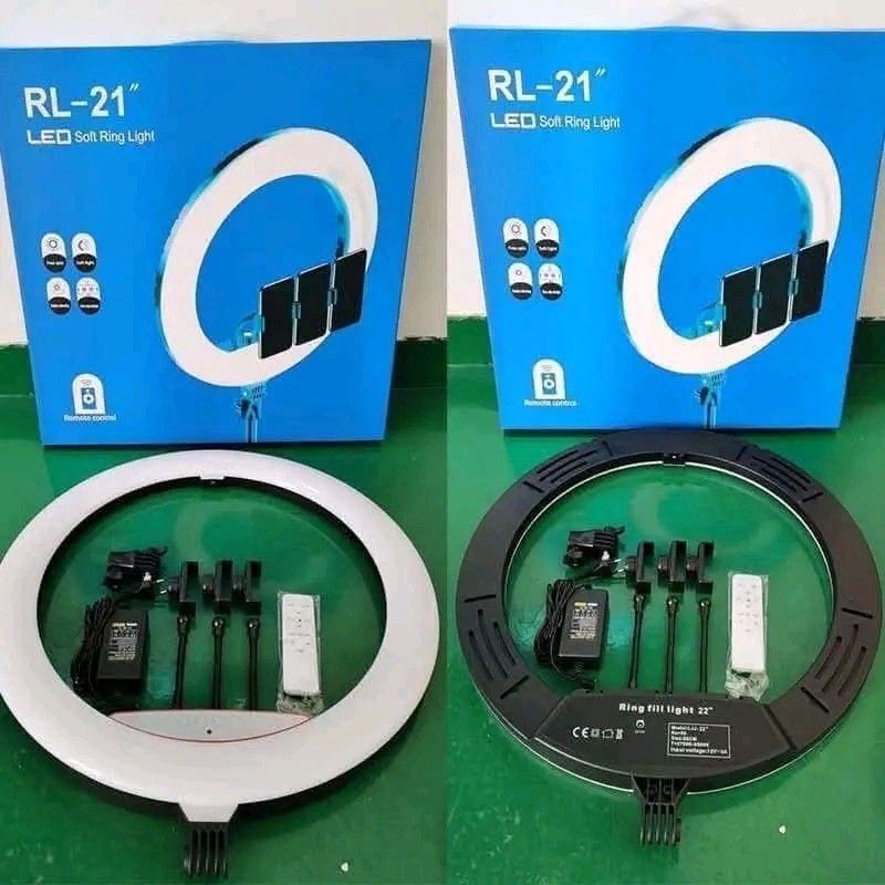RL-21 LED Soft Ring Light with Remote Control (Category: Lighting) located in Manila. Submitted by marvieobordo (Listing ID 1455194057, Image 1). Description: - 21-inch LED Soft Ring Light - Includes remote control for easy adjustments - Comes with power adapter - Features phone holders - Ideal for photography, videography, and makeup - Available in white or black.